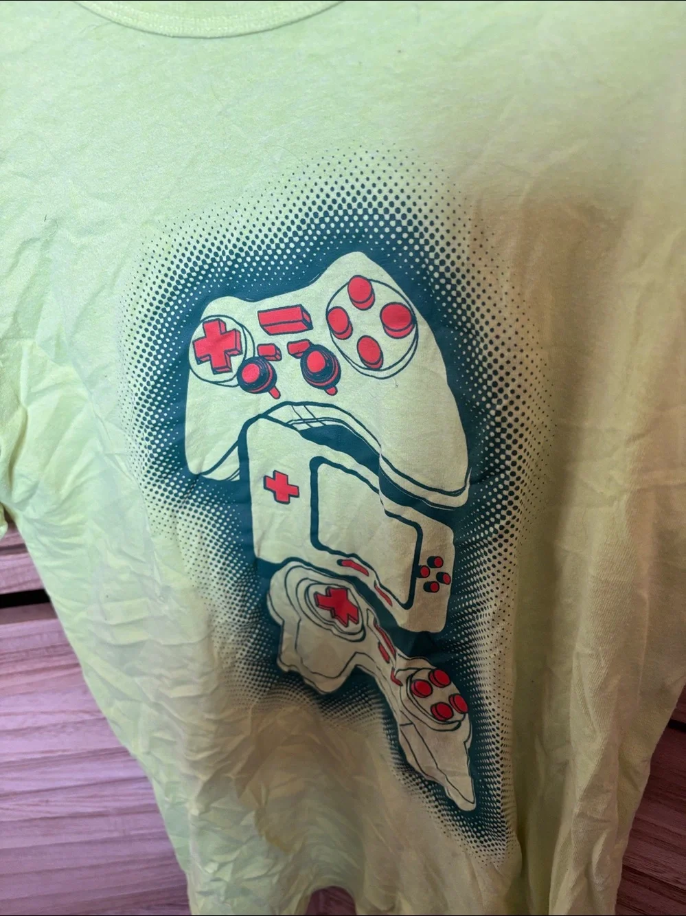 Place Neon Lime Gaming Controller Tee with Red Accents XXL